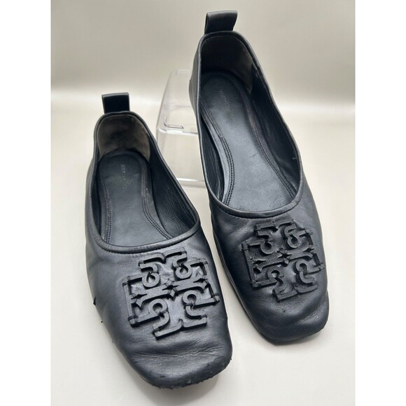 Tory Burch Women's Georgia Square Toe Ballet Flats Leather Perfect Black 8.5M US - Picture 1 of 9